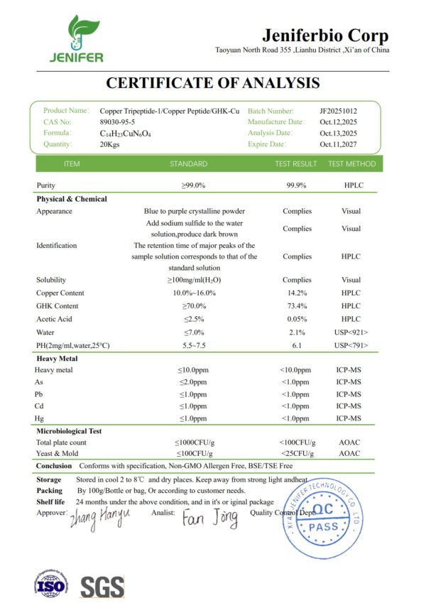 GHK-Cu Copper Peptide Powder 99.9%